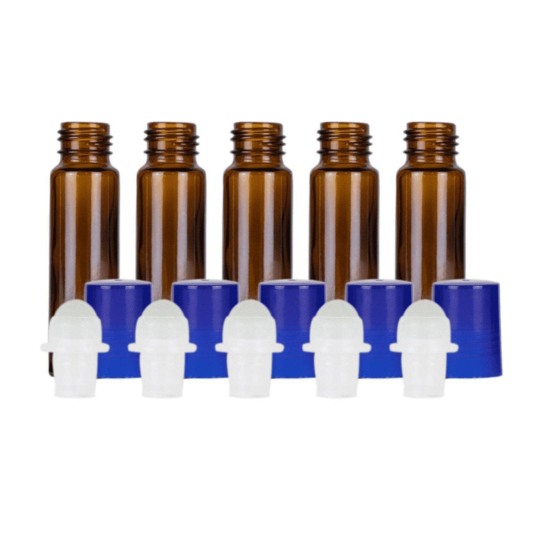 10 ml Amber Glass Roller Bottles (Pack of 5) Glass Roller Bottles Your Oil Tools Blue Glass 