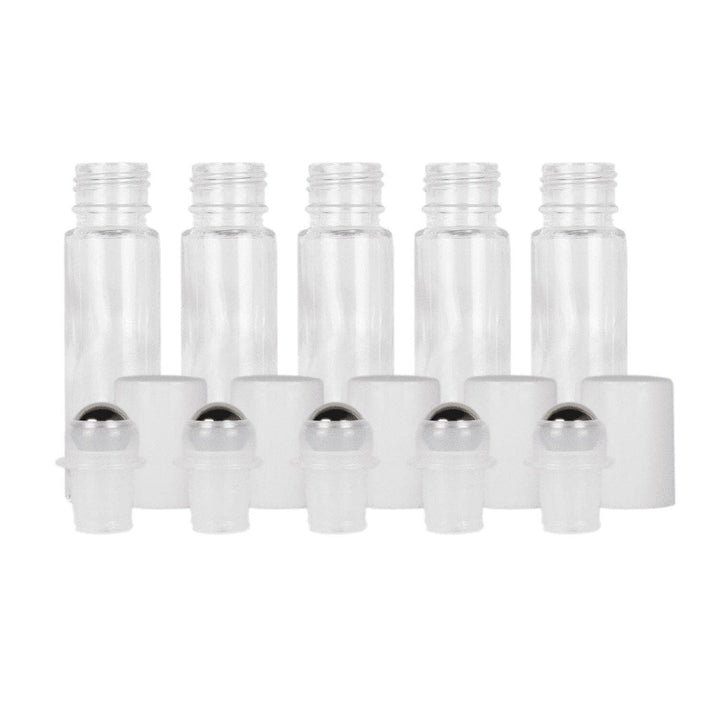 10 ml Clear Glass Roller Bottles (Flat of 150) Glass Roller Bottles Your Oil Tools White Stainless 