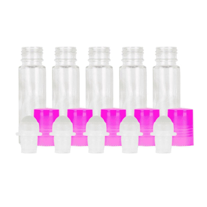 10 ml Clear Glass Roller Bottles (Pack of 5) Glass Roller Bottles Your Oil Tools Pink Glass 
