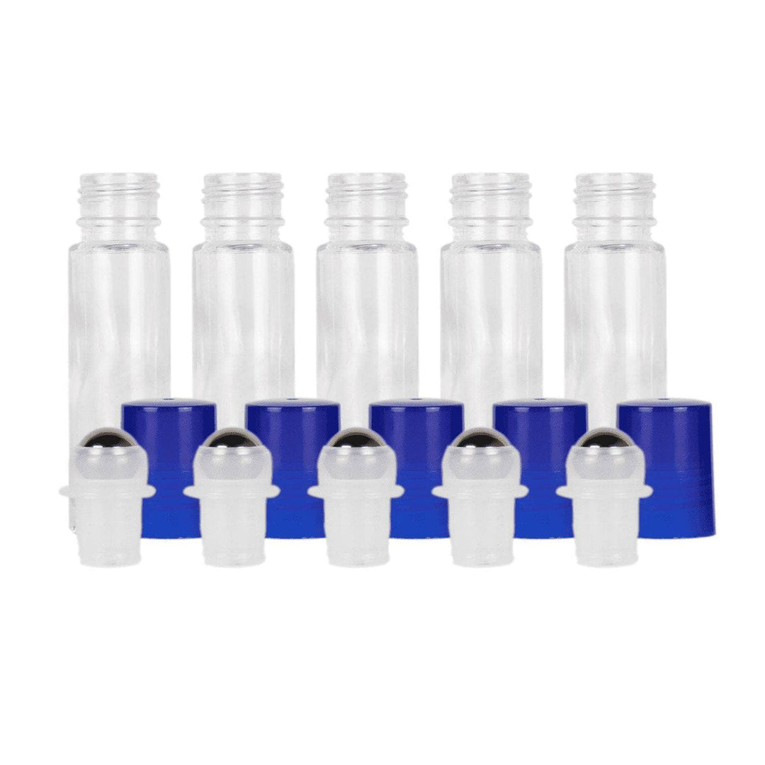 10 ml Clear Glass Roller Bottles (Pack of 5) Glass Roller Bottles Your Oil Tools Blue Stainless 