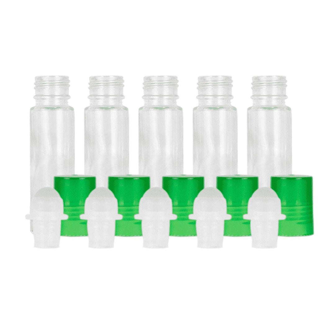10 ml Clear Glass Roller Bottles (Pack of 5) Glass Roller Bottles Your Oil Tools Green Glass 