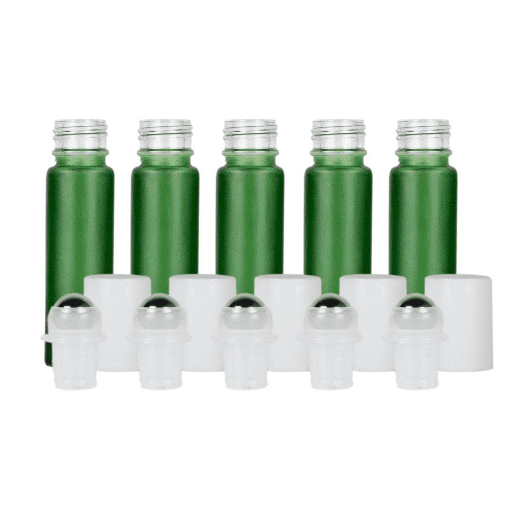 10 ml Green Frosted Glass Roller Bottles (Pack of 5) Glass Roller Bottles Your Oil Tools White Stainless 