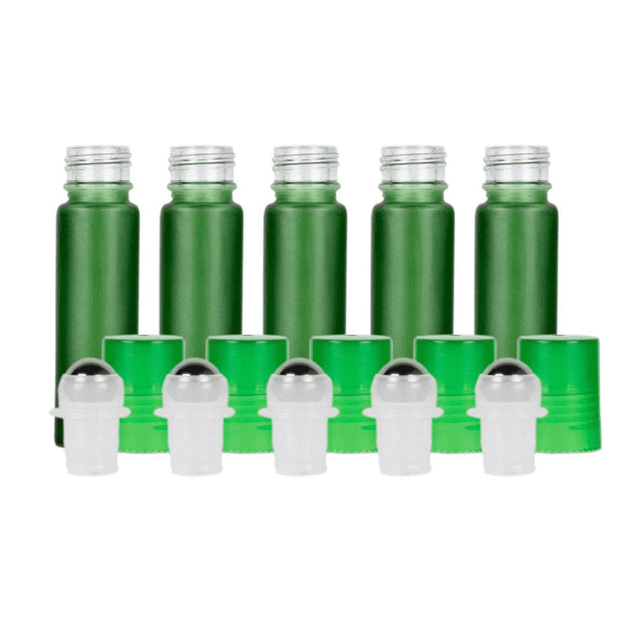 10 ml Green Frosted Glass Roller Bottles (Pack of 5) Glass Roller Bottles Your Oil Tools Green Stainless 