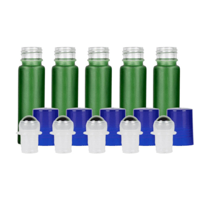 10 ml Green Frosted Glass Roller Bottles (Pack of 5) Glass Roller Bottles Your Oil Tools Blue Stainless 