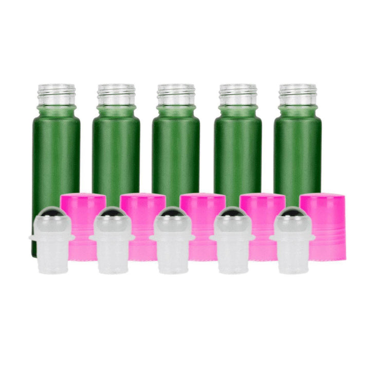 10 ml Green Frosted Glass Roller Bottles (Pack of 5) Glass Roller Bottles Your Oil Tools Pink Stainless 