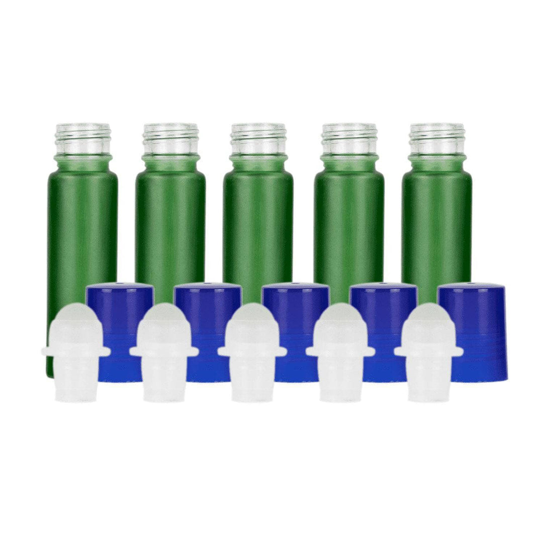 10 ml Green Frosted Glass Roller Bottles (Pack of 5) Glass Roller Bottles Your Oil Tools Blue Glass 