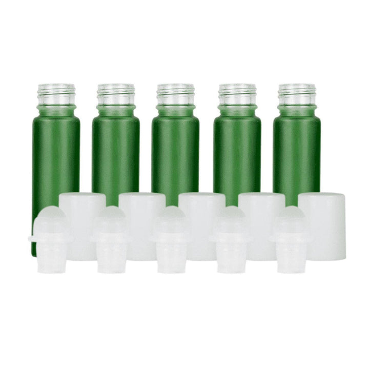 10 ml Green Frosted Glass Roller Bottles (Pack of 5) Glass Roller Bottles Your Oil Tools White Glass 