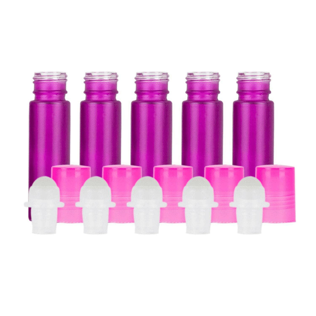 10 ml Purple Frosted Glass Roller Bottles (Pack of 5) Glass Roller Bottles Your Oil Tools Pink Glass 