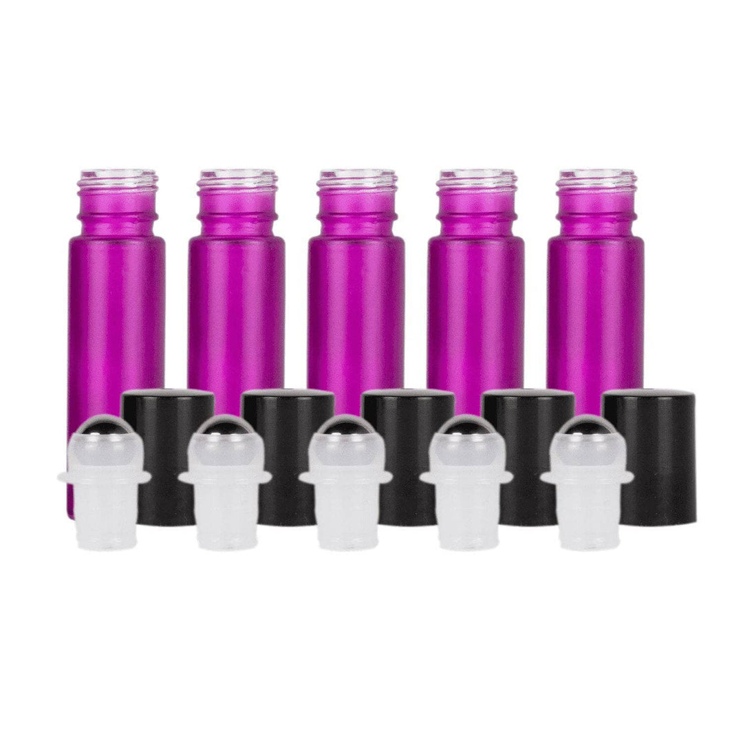 10 ml Purple Frosted Glass Roller Bottles (Pack of 5) Glass Roller Bottles Your Oil Tools Black Stainless 