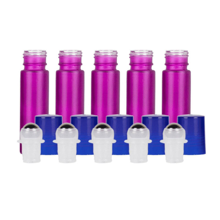 10 ml Purple Frosted Glass Roller Bottles (Pack of 5) Glass Roller Bottles Your Oil Tools Blue Stainless 