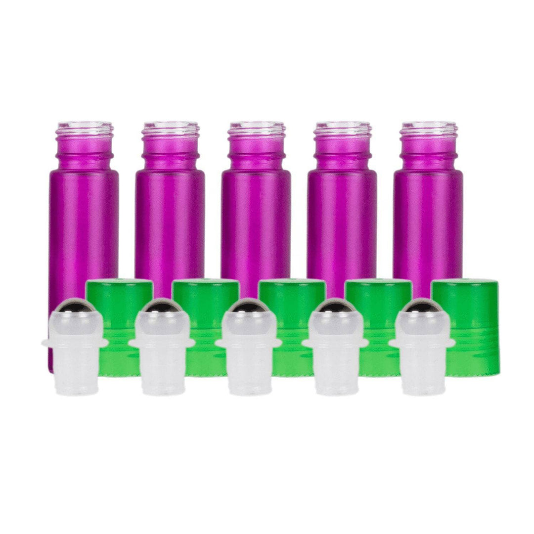 10 ml Purple Frosted Glass Roller Bottles (Pack of 5) Glass Roller Bottles Your Oil Tools Green Stainless 