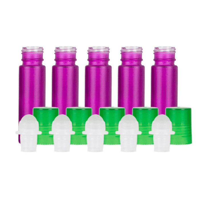 10 ml Purple Frosted Glass Roller Bottles (Pack of 5) Glass Roller Bottles Your Oil Tools Green Glass 