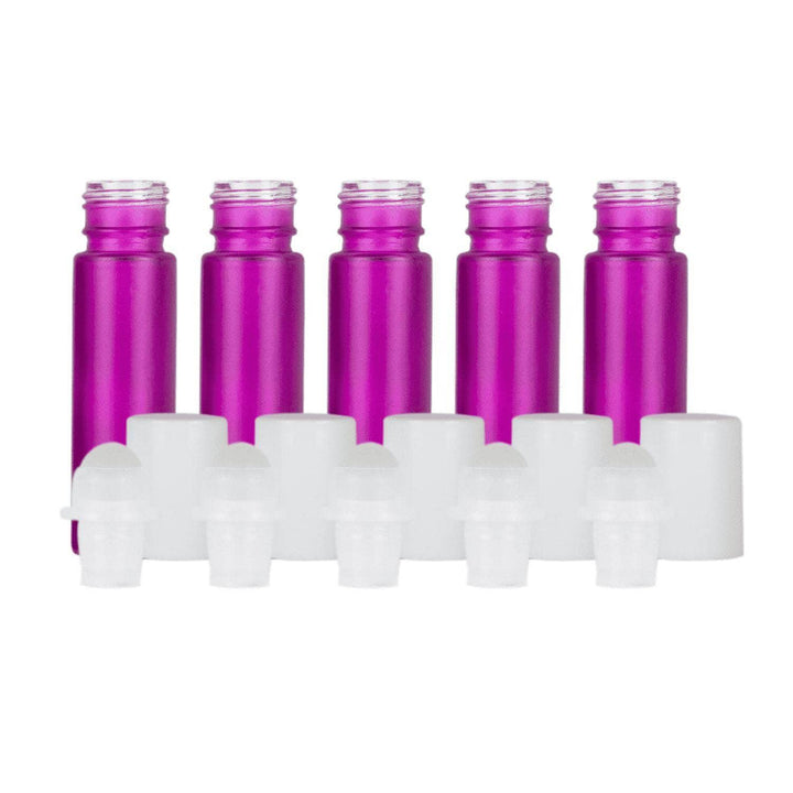 10 ml Purple Frosted Glass Roller Bottles (Pack of 5) Glass Roller Bottles Your Oil Tools White Glass 