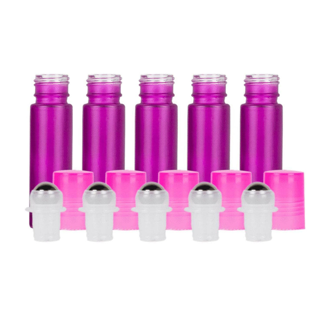 10 ml Purple Frosted Glass Roller Bottles (Pack of 5) Glass Roller Bottles Your Oil Tools Pink Stainless 