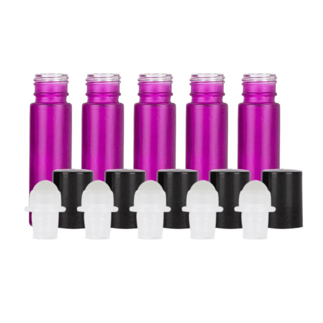 10 ml Purple Frosted Glass Roller Bottles (Pack of 5) Glass Roller Bottles Your Oil Tools Black Glass 