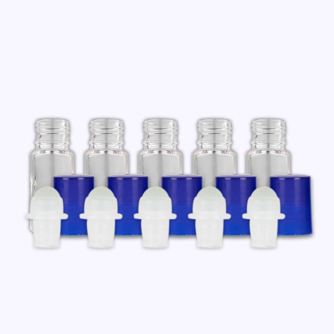 5 ml Clear Glass Roller Bottles (Flat of 150) Glass Roller Bottles Your Oil Tools Blue Glass 