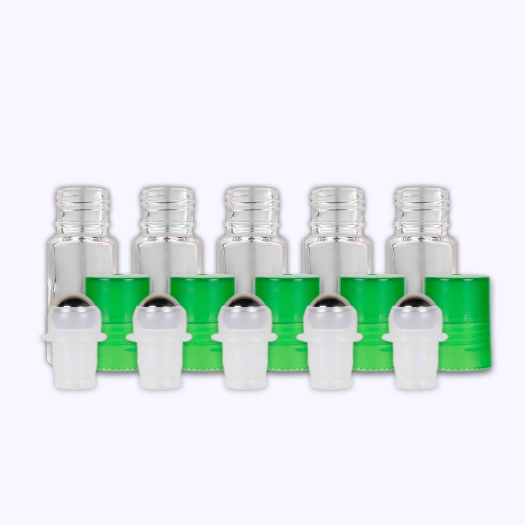 5 ml Clear Glass Roller Bottles (Flat of 150) Glass Roller Bottles Your Oil Tools Green Stainless 