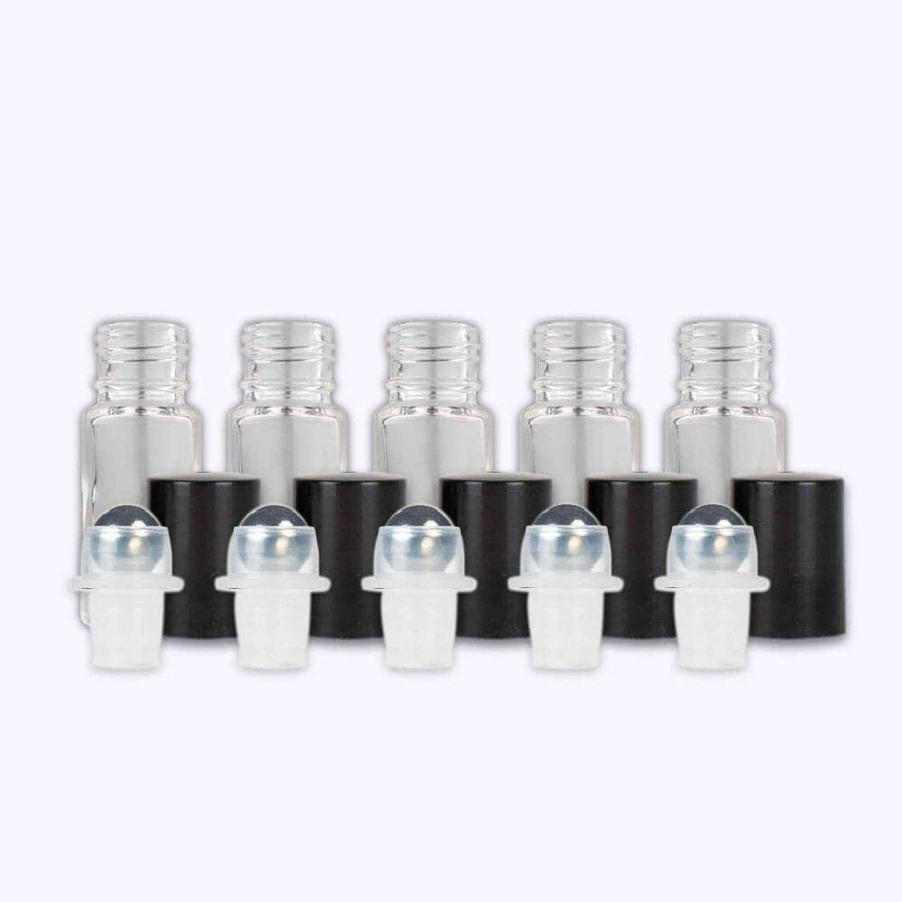 5 ml Clear Glass Roller Bottles (Pack of 5) Glass Roller Bottles Your Oil Tools Black Stainless 