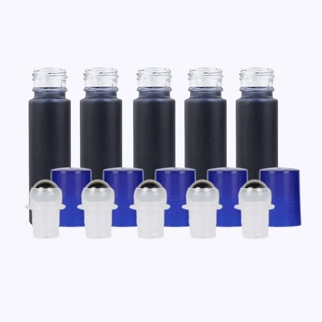 10 ml Black Frosted Glass Roller Bottle (Pack of 5) Glass Roller Bottles Your Oil Tools Blue Stainless 