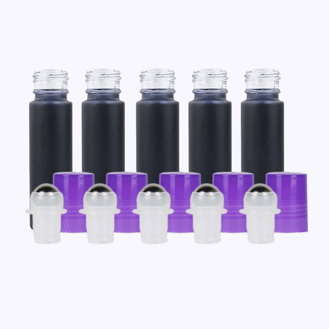 10 ml Black Frosted Glass Roller Bottle (Pack of 5) Glass Roller Bottles Your Oil Tools Purple Stainless 