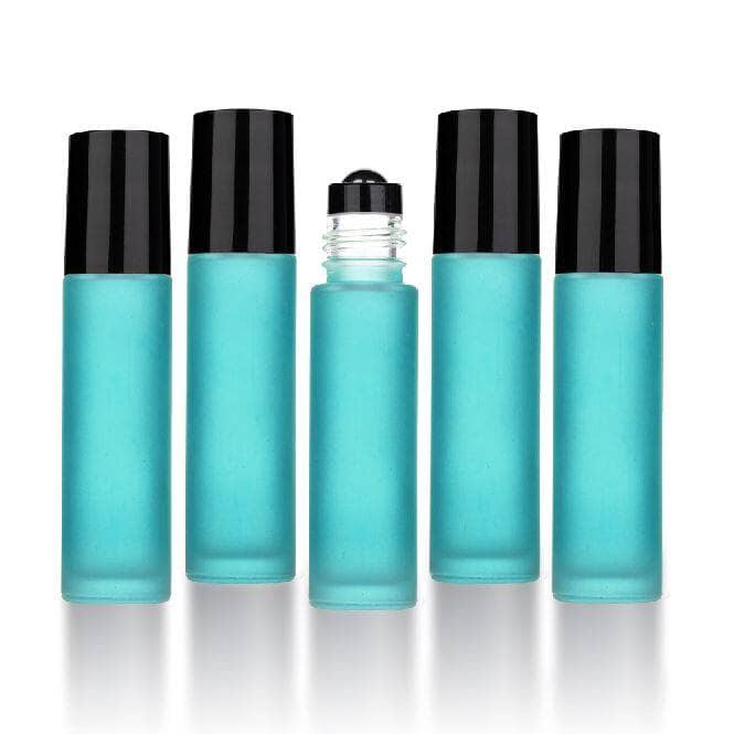 10 ml Teal Frosted Glass Bottles with Leak Guard™ Rollers (Pack of 5) Glass Roller Bottles Your Oil Tools 