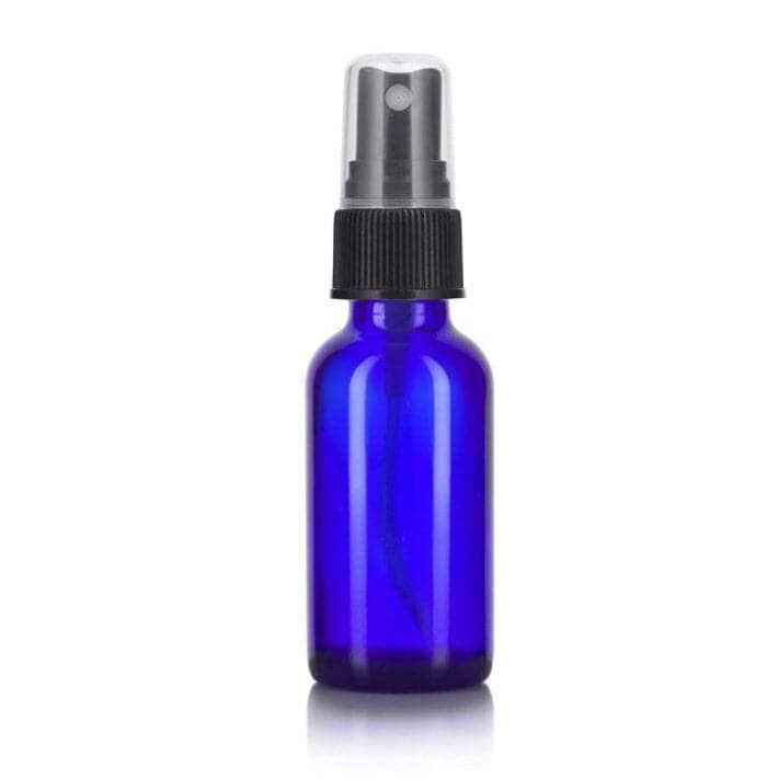 1 oz Blue Glass Bottle w/ Black Fine Mist Top Glass Spray Bottles Your Oil Tools 