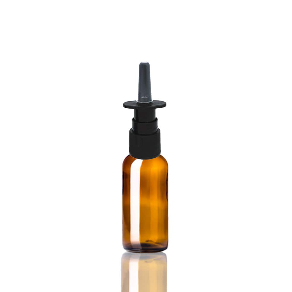 15 ml Amber Glass Bottle w/ Black Nasal Atomizer at Your Oil Tools