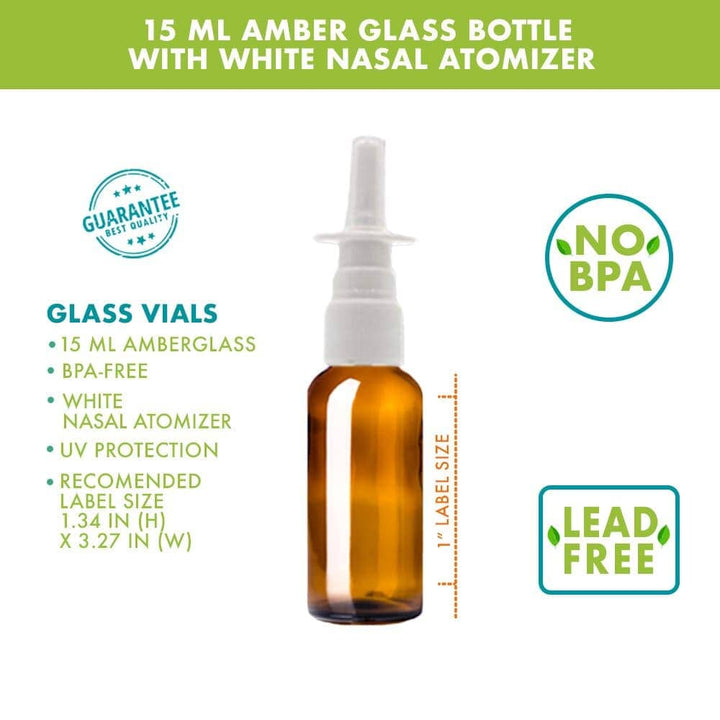 15 ml Amber Glass Bottle w/ White Nasal Atomizer Glass Spray Bottles Your Oil Tools 