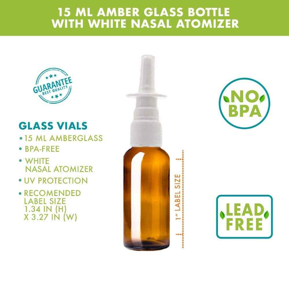 15 ml Amber Glass Bottle w/ White Nasal Atomizer