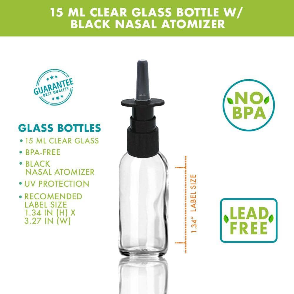15 ml Clear Glass Bottle w/ Black Nasal Atomizer Glass Spray Bottles Your Oil Tools 