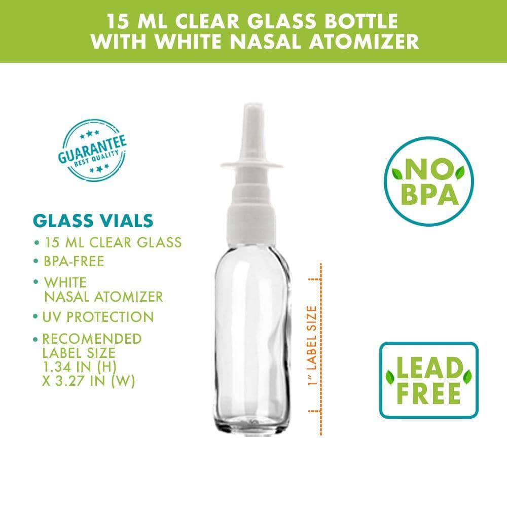 15 ml Clear Glass Bottle w/ White Nasal Atomizer at Your Oil Tools