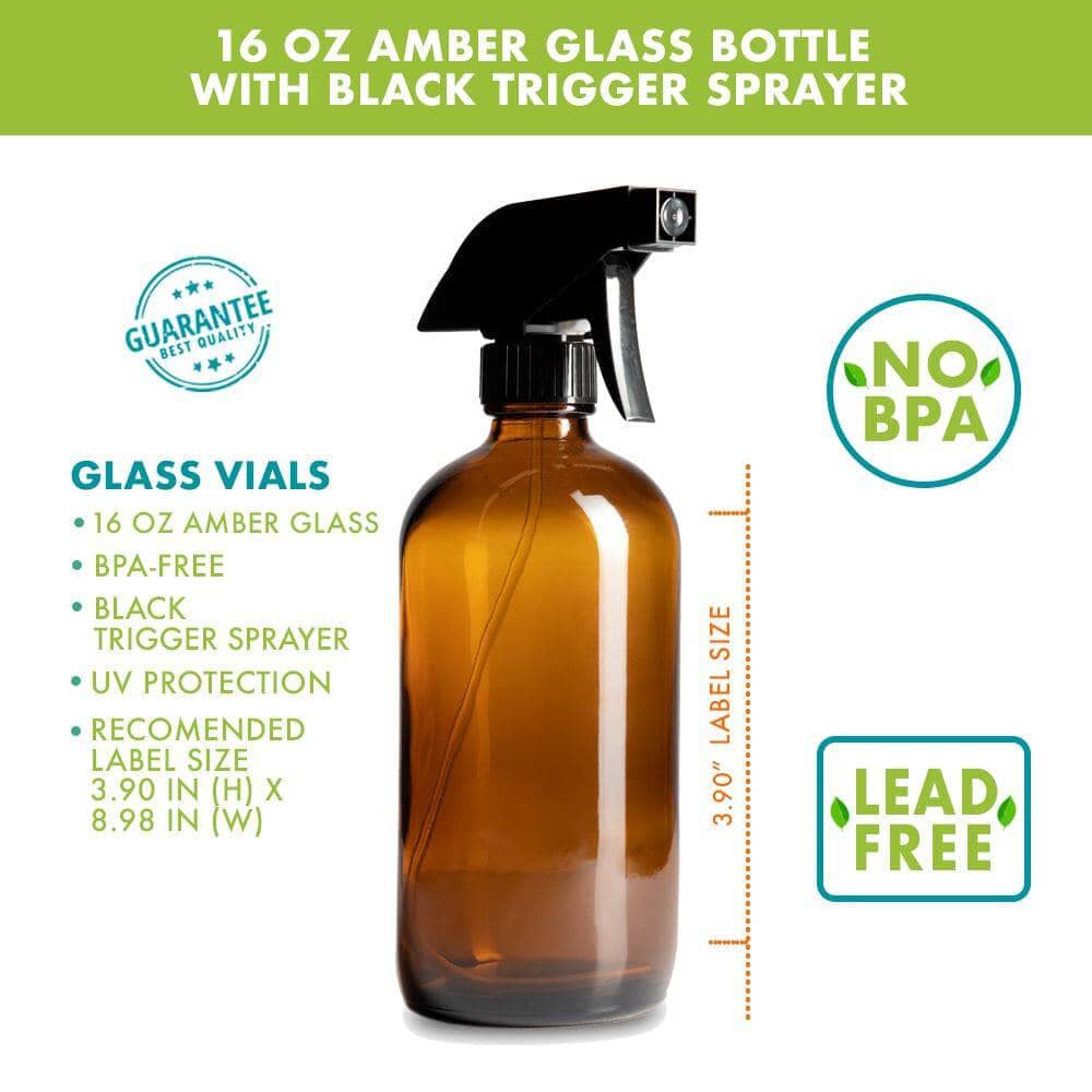 Amber Glass Spray Bottle, 16 OZ 