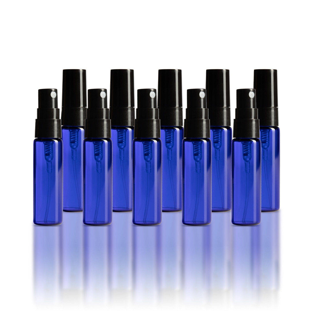 5 ml Blue Glass Vials w/ Black Fine Mist Tops (Pack of 5) Glass Spray Bottles Your Oil Tools 