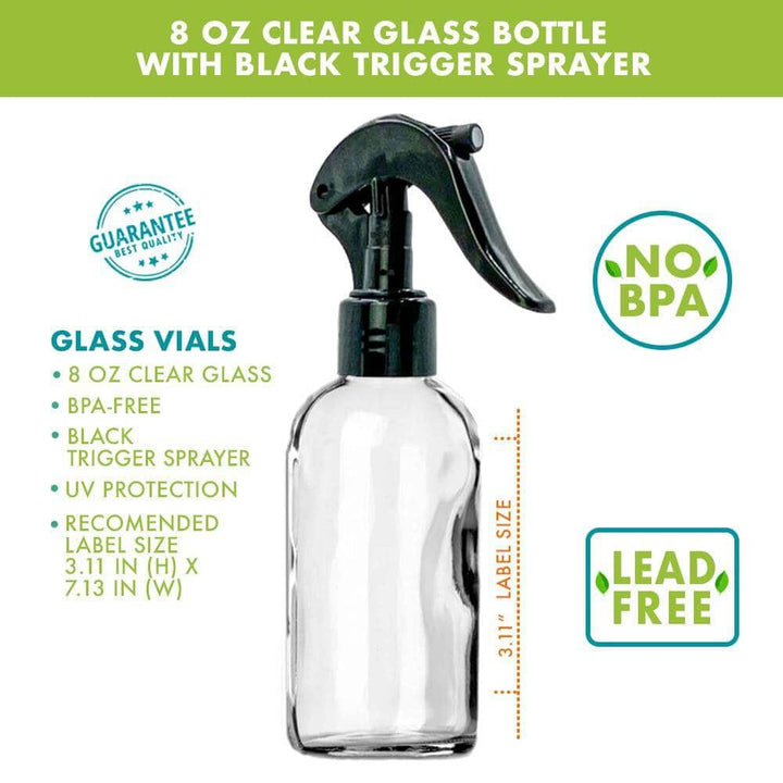 8 oz Clear Glass Bottle w/ Trigger Sprayer Glass Spray Bottles Your Oil Tools 
