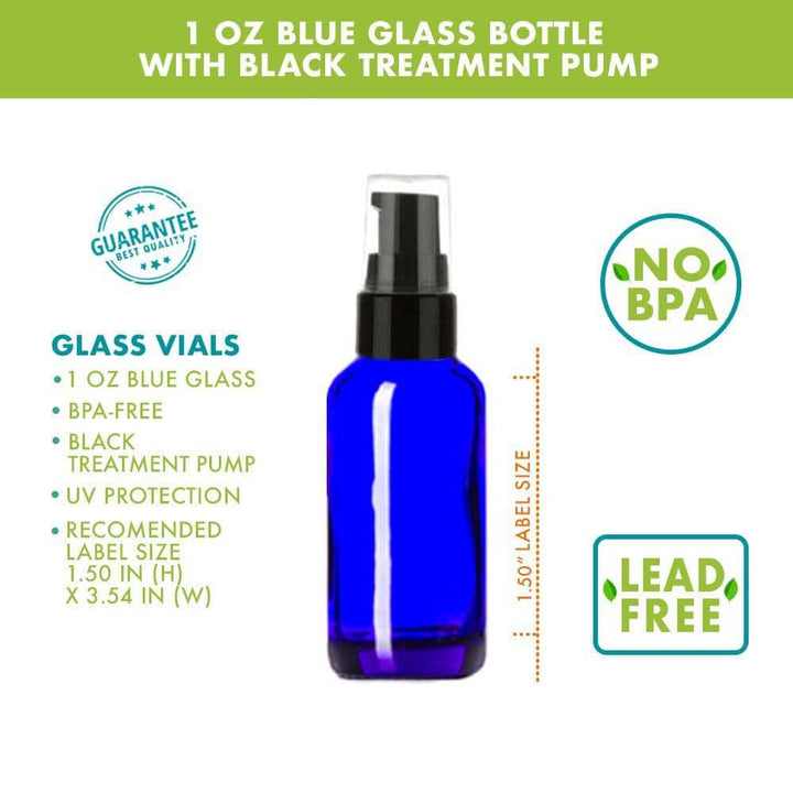 1 oz Blue Glass Bottle w/ Treatment Pump Glass Treatment Bottles Your Oil Tools 