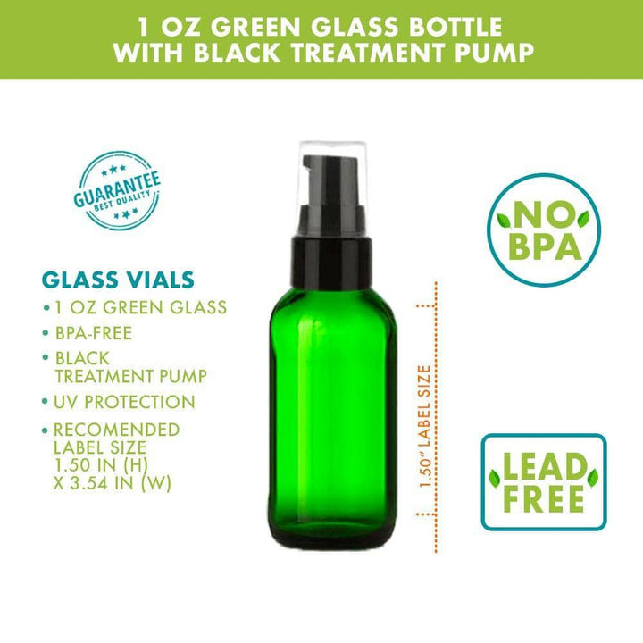 1 oz Green Glass Bottle w/ Treatment Pump Glass Treatment Bottles Your Oil Tools 