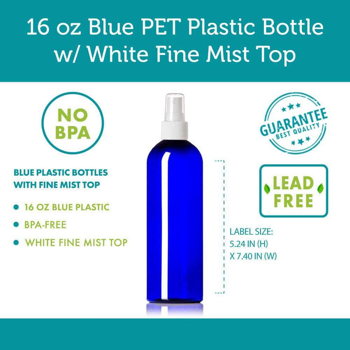 16 oz Blue PET Plastic Cosmo Bottle w/ White Fine Mist Top Plastic Spray Bottle Your Oil Tools 
