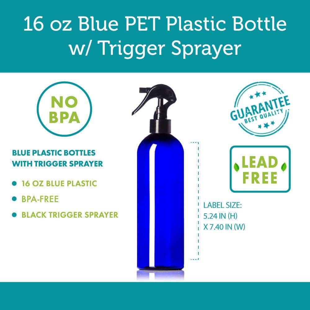 16 oz Blue PET Plastic Cosmo Bottle w/ Trigger Sprayer Plastic Spray Bottles Your Oil Tools 