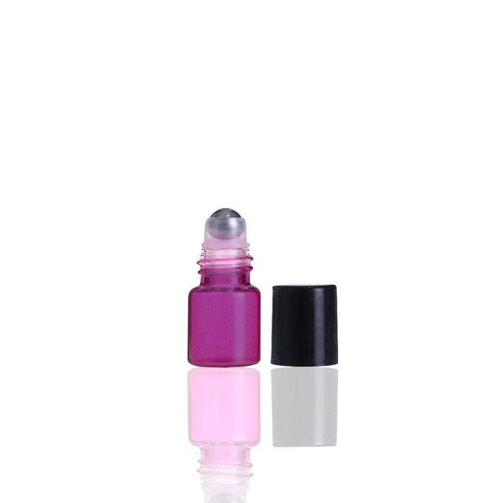 1 ml Pink Glass Vial w/ Stainless Steel Roller & black caps (Pack of 5) Sample Bottles Your Oil Tools 