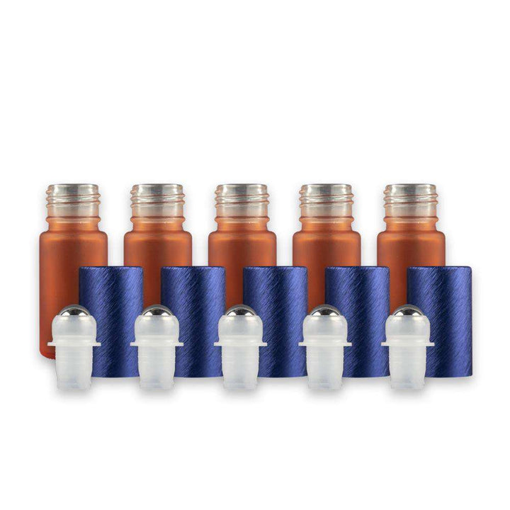 5 ml Frosted Glass Roller Bottle w/ Stainless Steel Roller (Pack of 5) Glass Roller Bottles Sunshine Orange Blue 