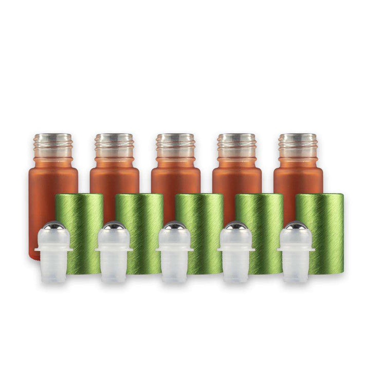 5 ml Frosted Glass Roller Bottle w/ Stainless Steel Roller (Pack of 5) Glass Roller Bottles Sunshine Orange Green 