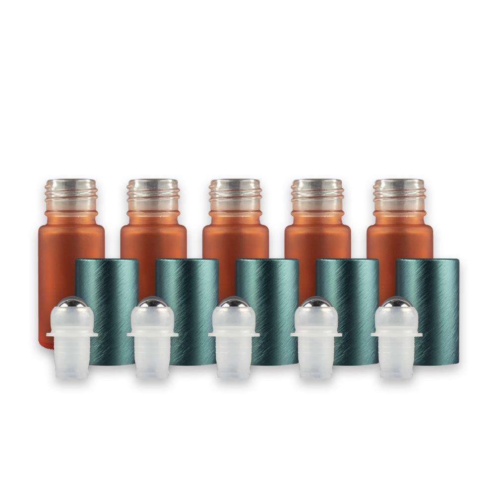 5 ml Frosted Glass Roller Bottle w/ Stainless Steel Roller (Pack of 5) Glass Roller Bottles Sunshine Orange Teal 