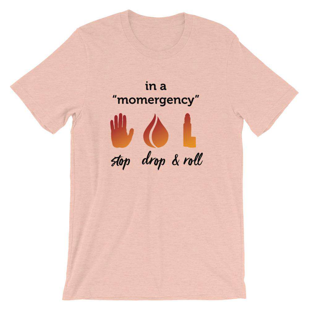 "Momergency" (Light) Short-Sleeve Unisex T-Shirt Apparel Your Oil Tools Heather Prism Peach XS 