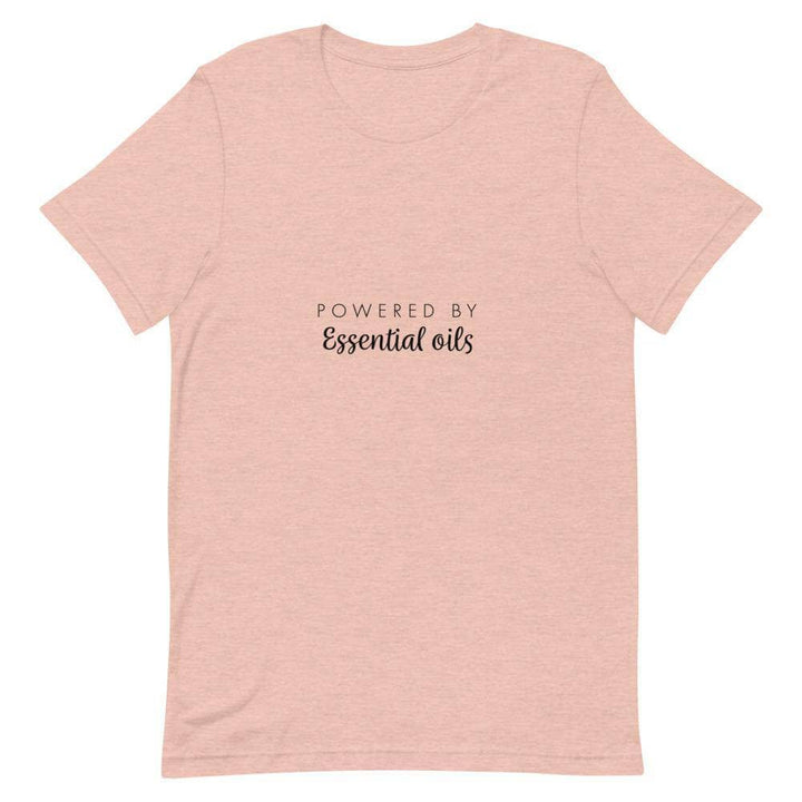 "Powered by Essential Oils" Short-Sleeve Unisex T-Shirt Apparel Your Oil Tools Heather Prism Peach XS 