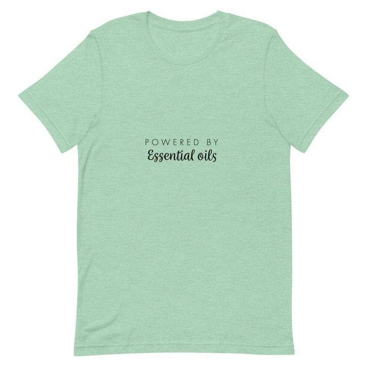 "Powered by Essential Oils" Short-Sleeve Unisex T-Shirt Apparel Your Oil Tools Heather Prism Mint XS 