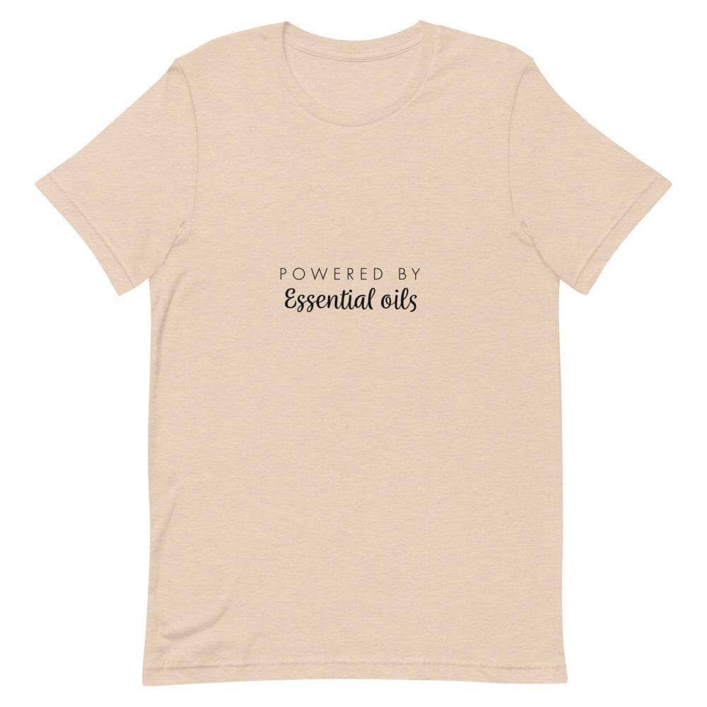 "Powered by Essential Oils" Short-Sleeve Unisex T-Shirt Apparel Your Oil Tools Heather Dust S 