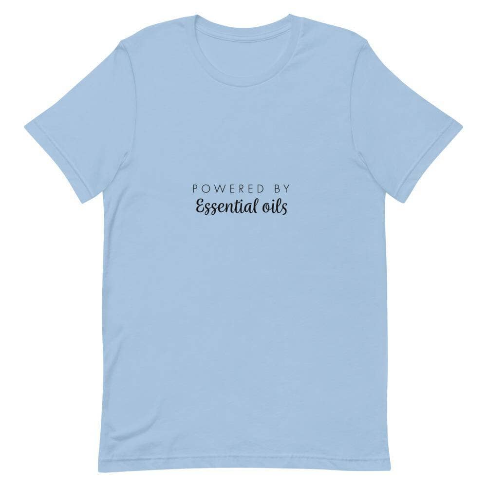 "Powered by Essential Oils" Short-Sleeve Unisex T-Shirt Apparel Your Oil Tools Light Blue XS 