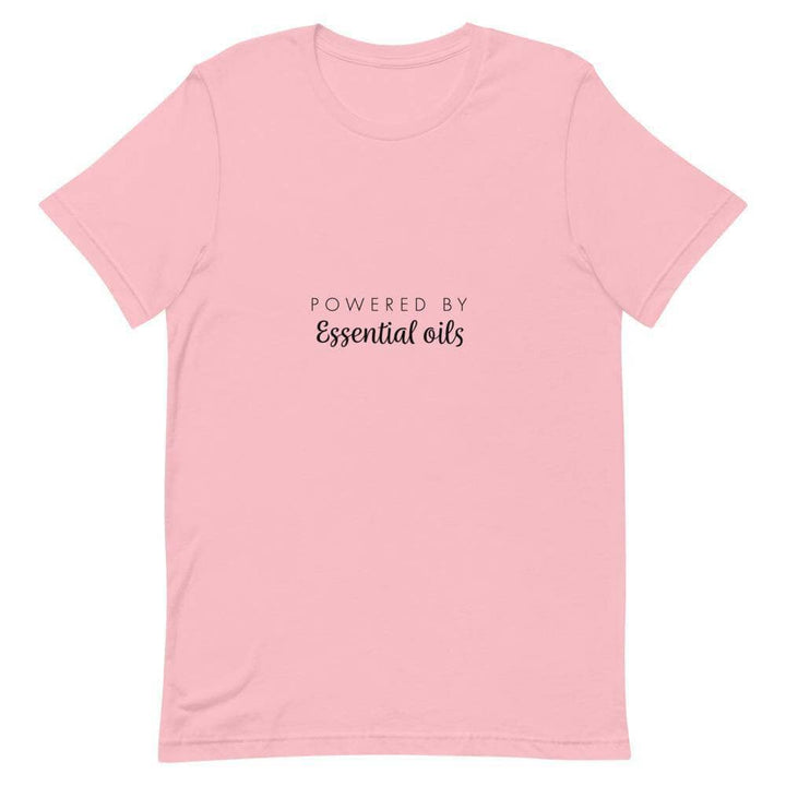 "Powered by Essential Oils" Short-Sleeve Unisex T-Shirt Apparel Your Oil Tools Pink S 