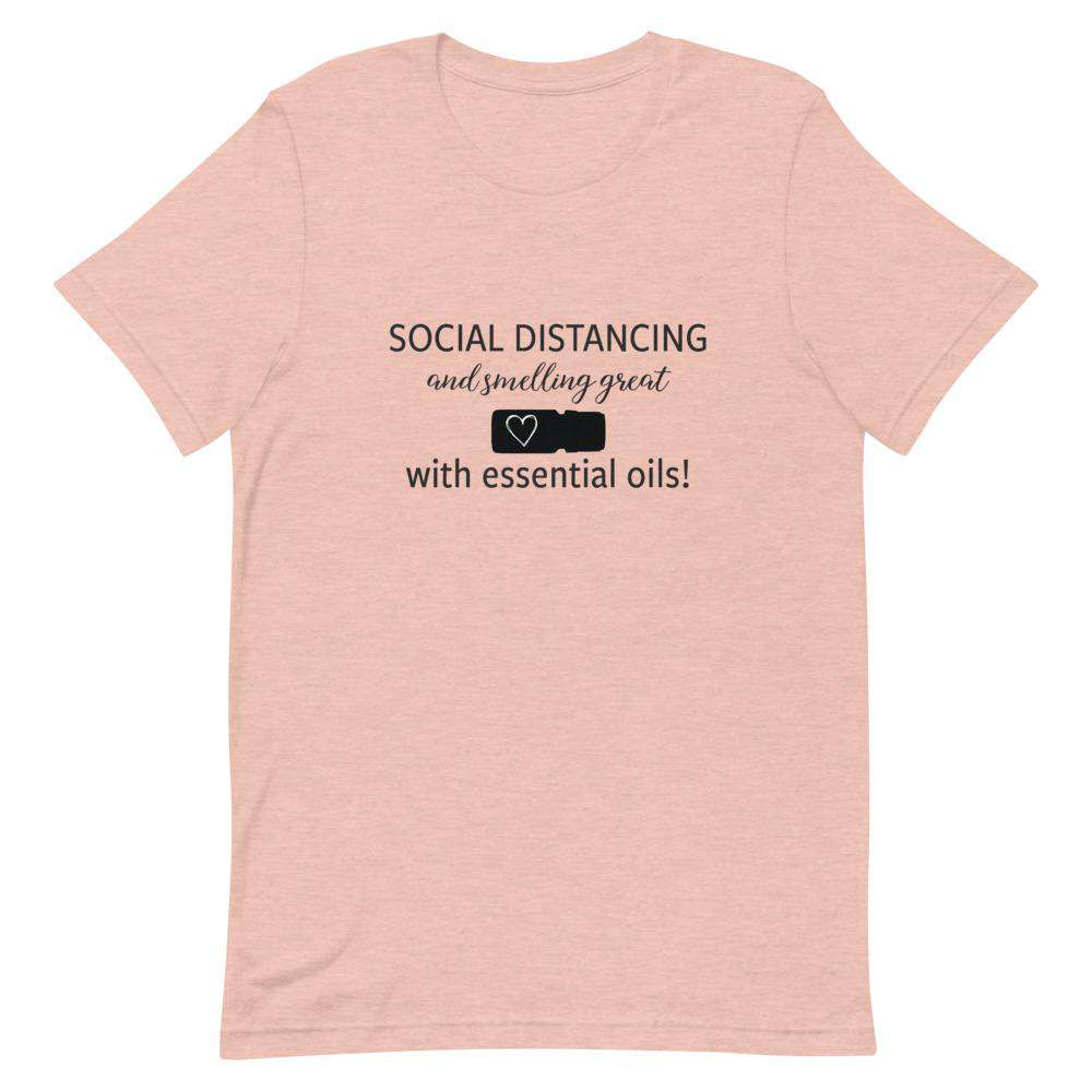 "Social Distancing and Smelling Great with Essential Oils" Short-Sleeve Unisex T-Shirt Apparel Your Oil Tools Heather Prism Peach XS 