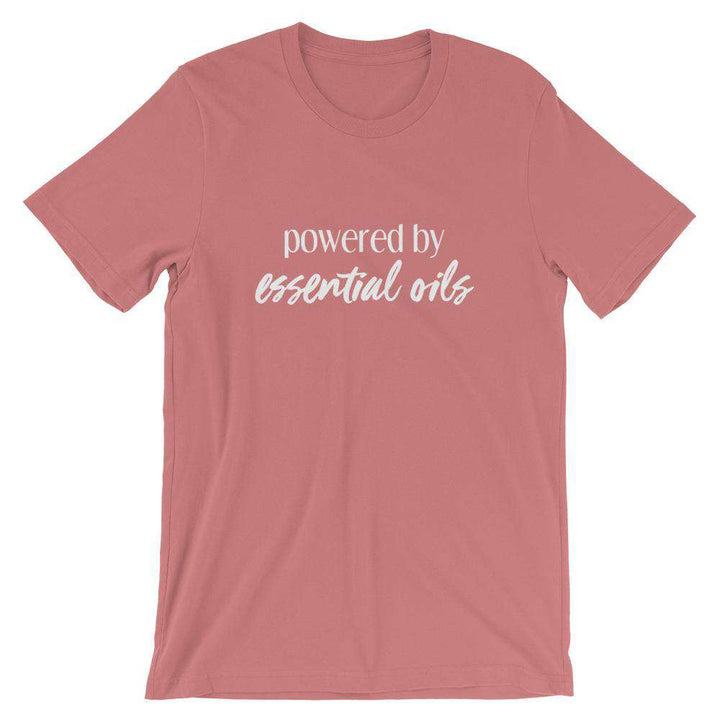 Powered by Essential Oils (Dark) Short-Sleeve Unisex T-Shirt Apparel Your Oil Tools Mauve S 